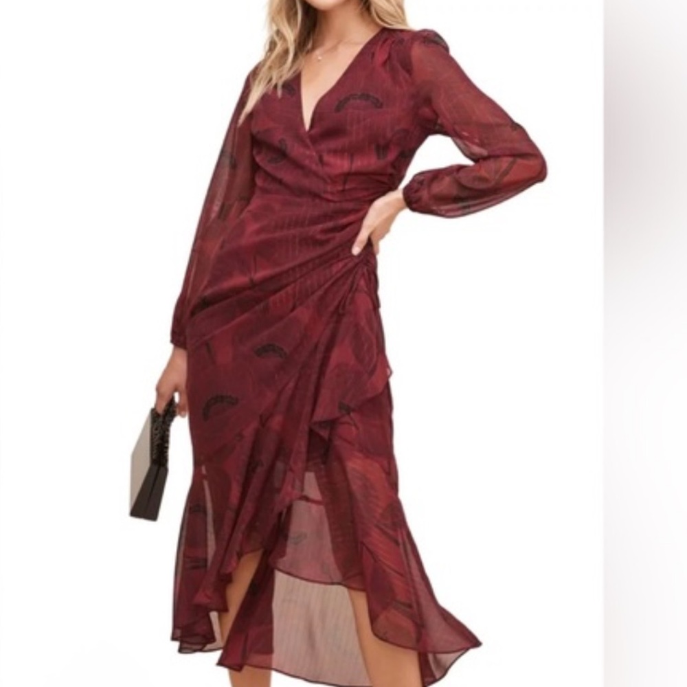 Astr Maroon Long Sleeve Dress